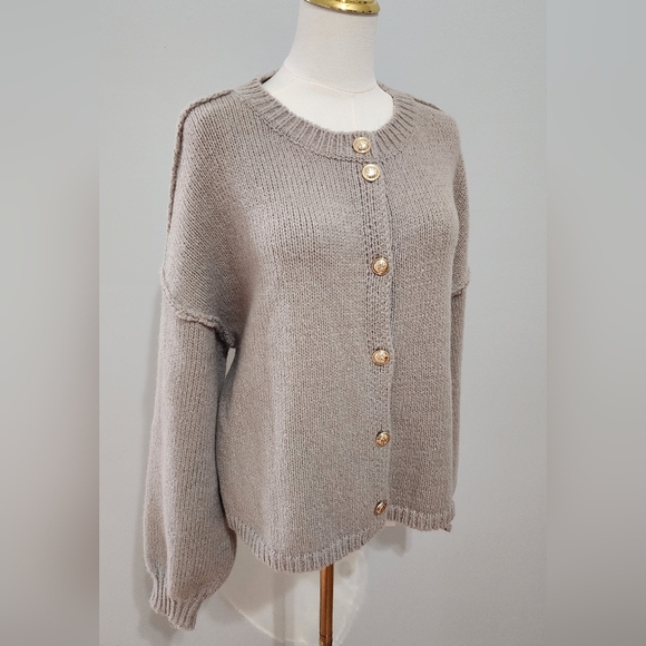 Women's Knit Cardigan Luxury Button Up Sweater Casual Business Grey Size M - Picture 3 of 6